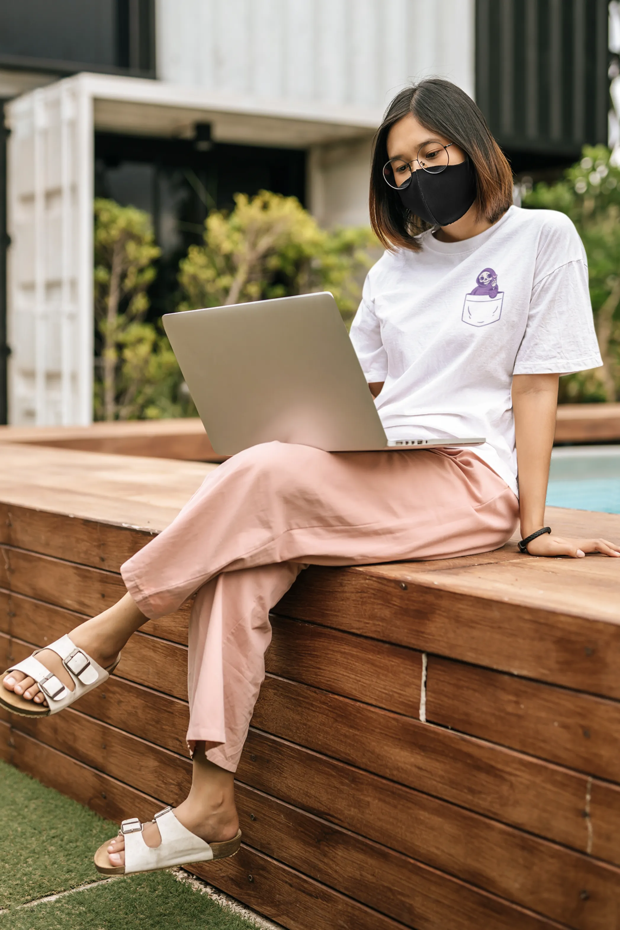 Cute Pocket Grim Reaper Printed Oversized T-shirt for women