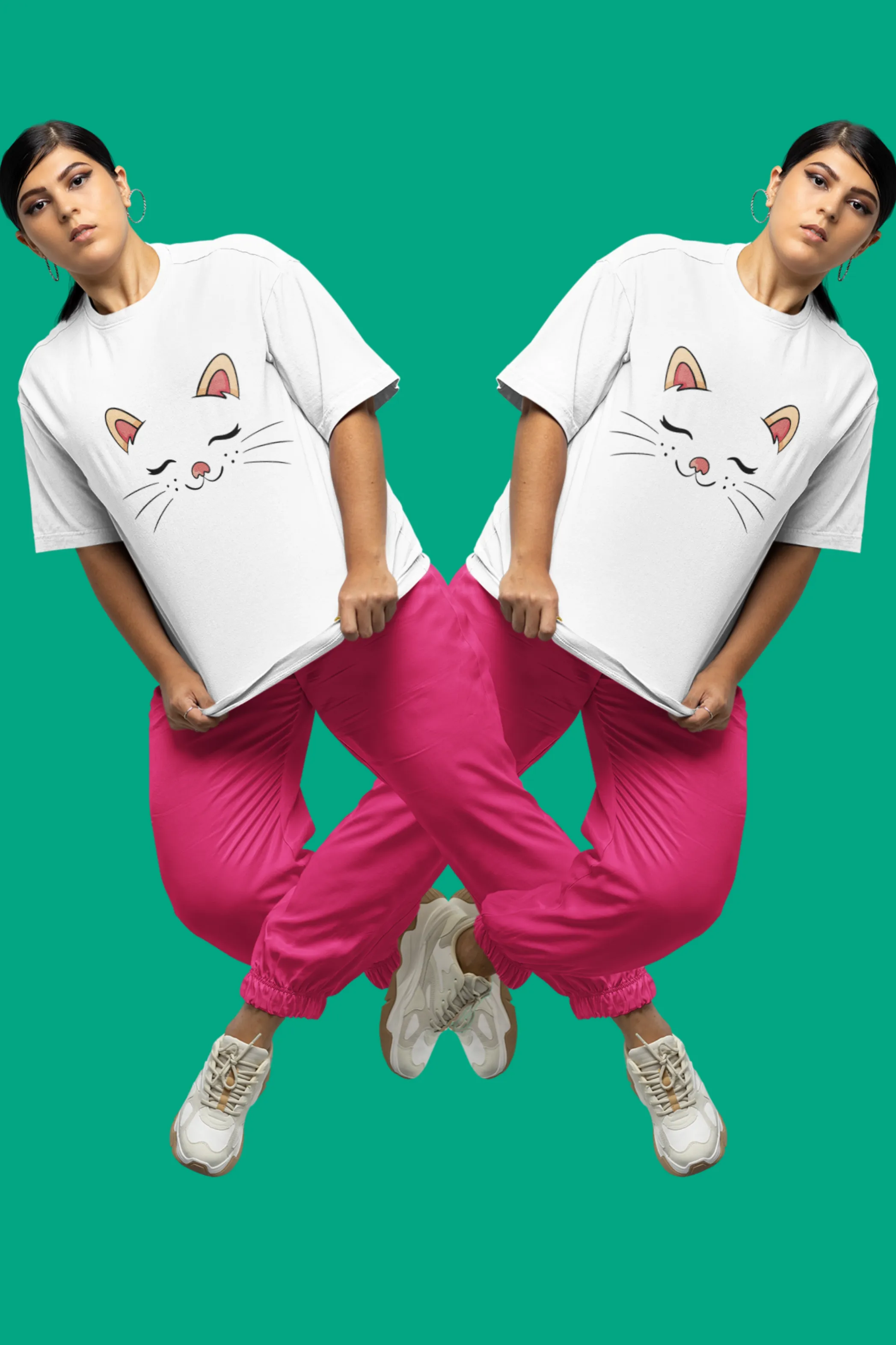 Cute Sleeping Cat Printed Oversized T-shirt for women