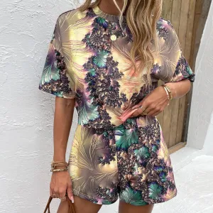 Dragons Layer Printed Round Neck Dropped Shoulder Half Sleeve Top and Shorts Set