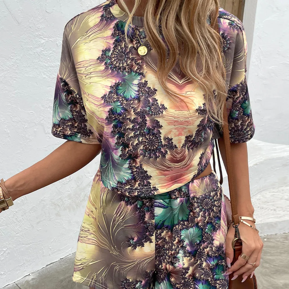 Dragons Layer Printed Round Neck Dropped Shoulder Half Sleeve Top and Shorts Set