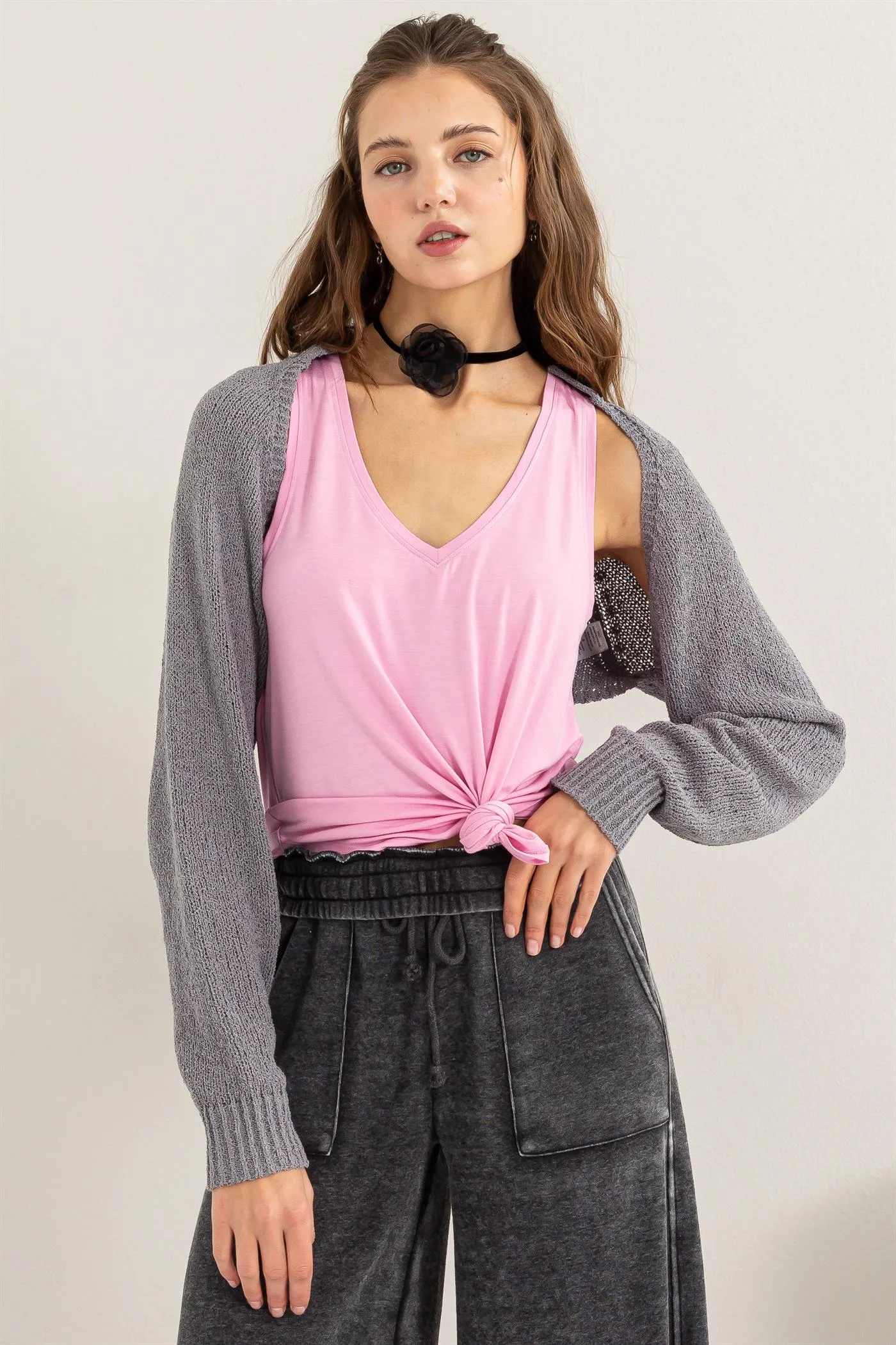 DZ24C131-Essential Long Sleeve Knit Bolero