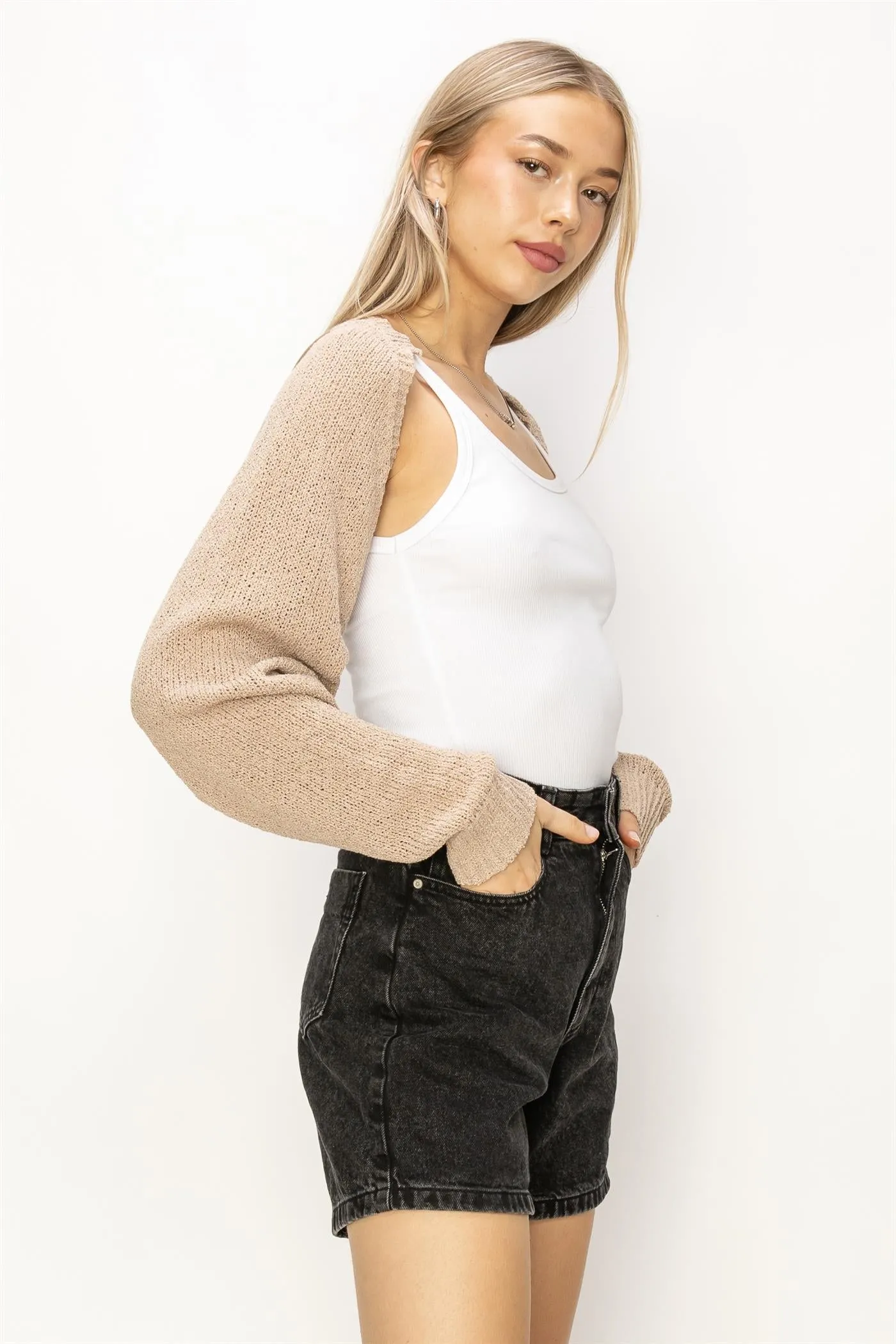 DZ24C131-Essential Long Sleeve Knit Bolero