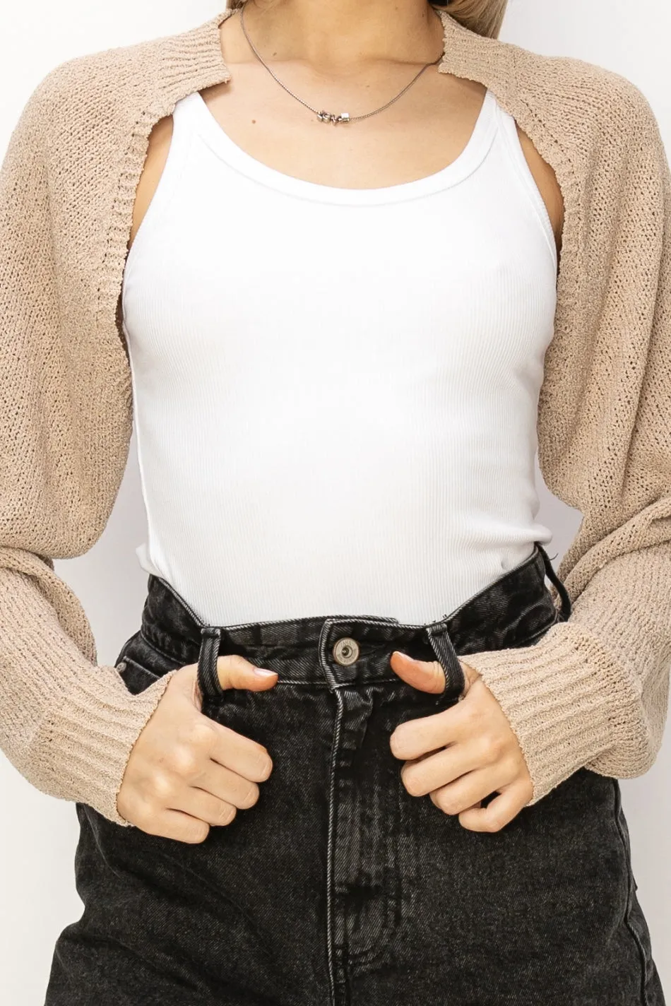 DZ24C131-Essential Long Sleeve Knit Bolero