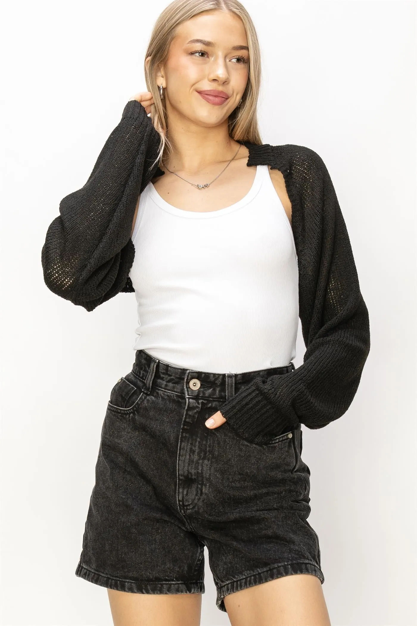 DZ24C131-Essential Long Sleeve Knit Bolero