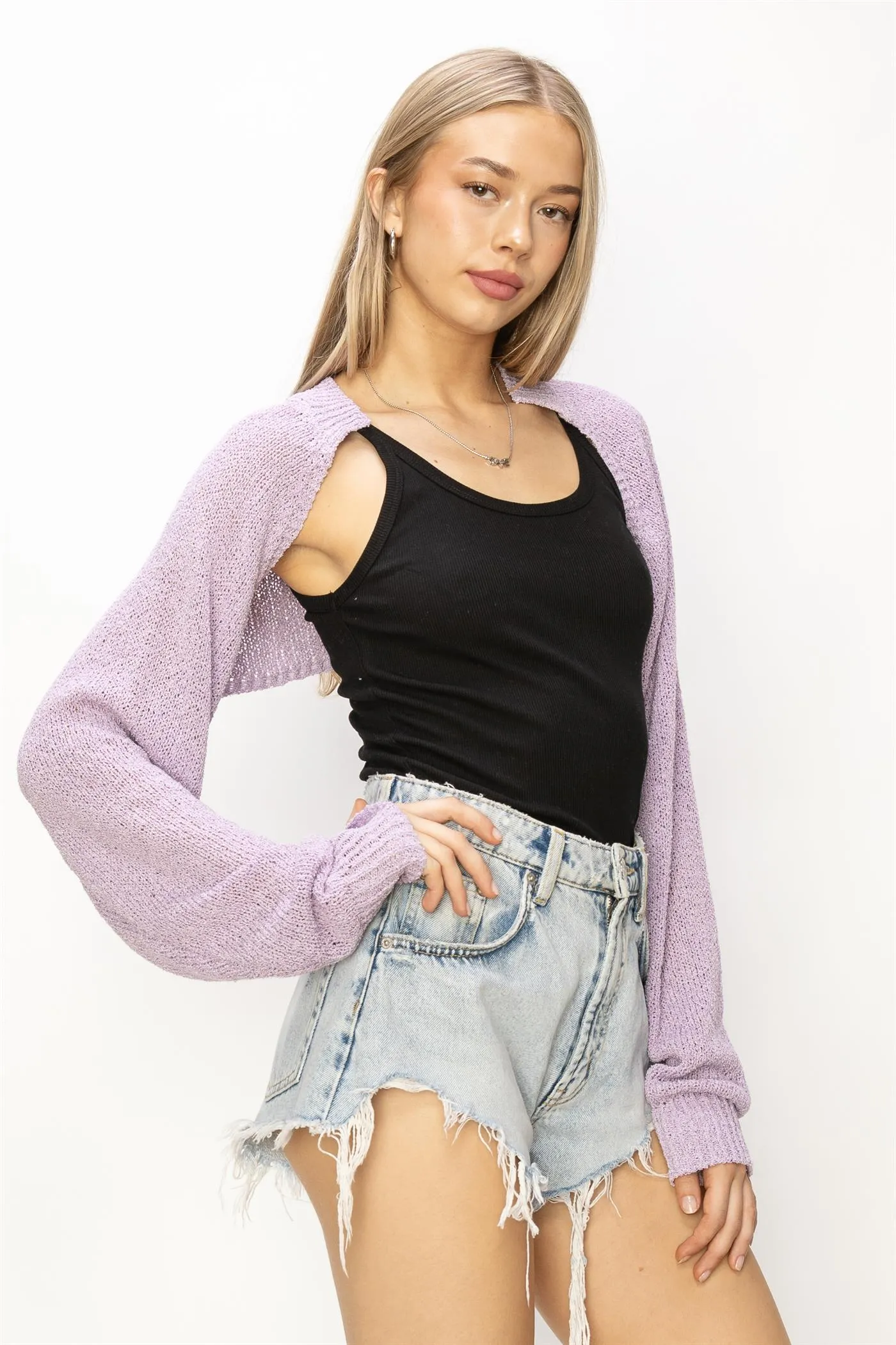 DZ24C131-Essential Long Sleeve Knit Bolero