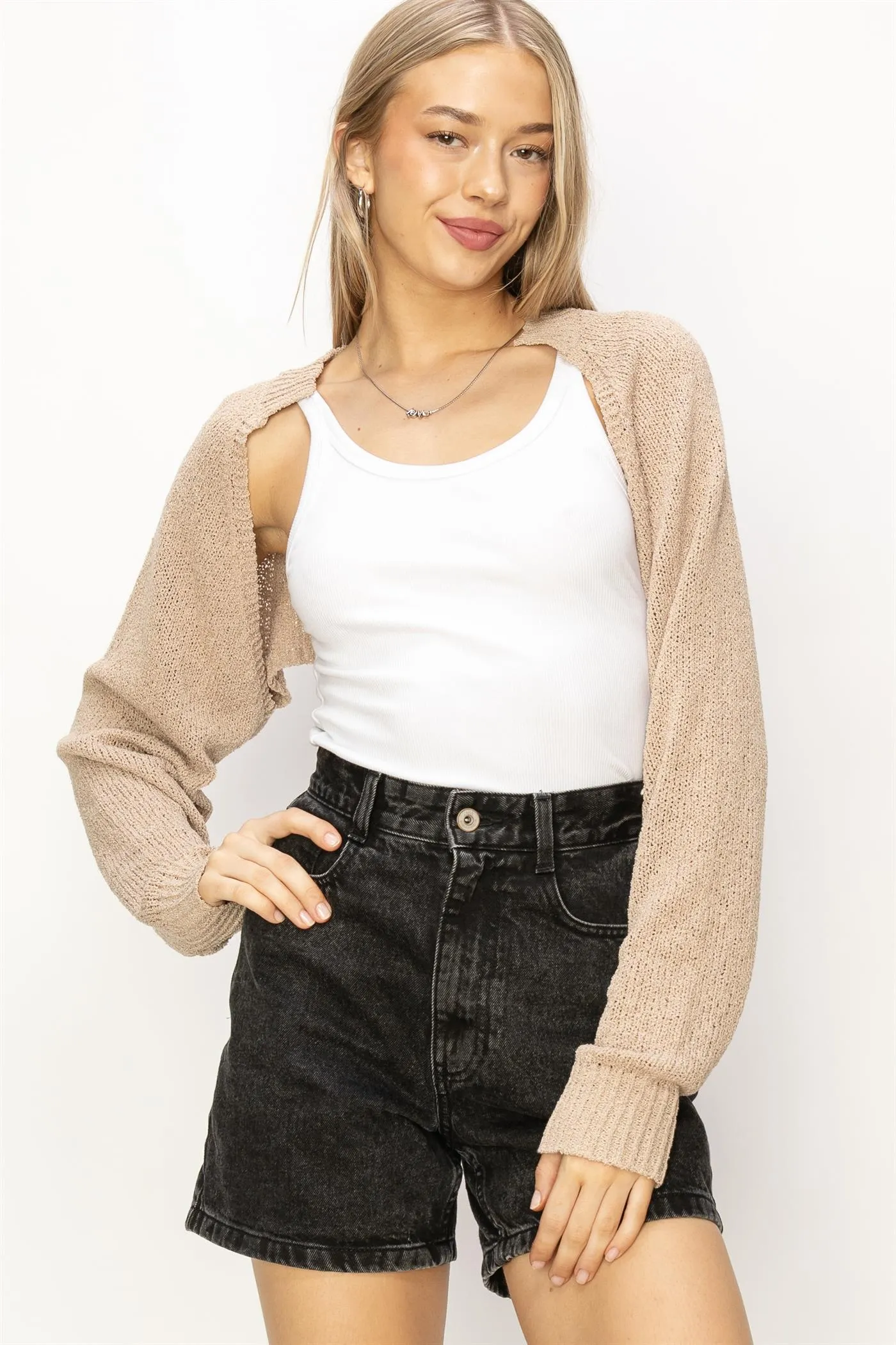 DZ24C131-Essential Long Sleeve Knit Bolero