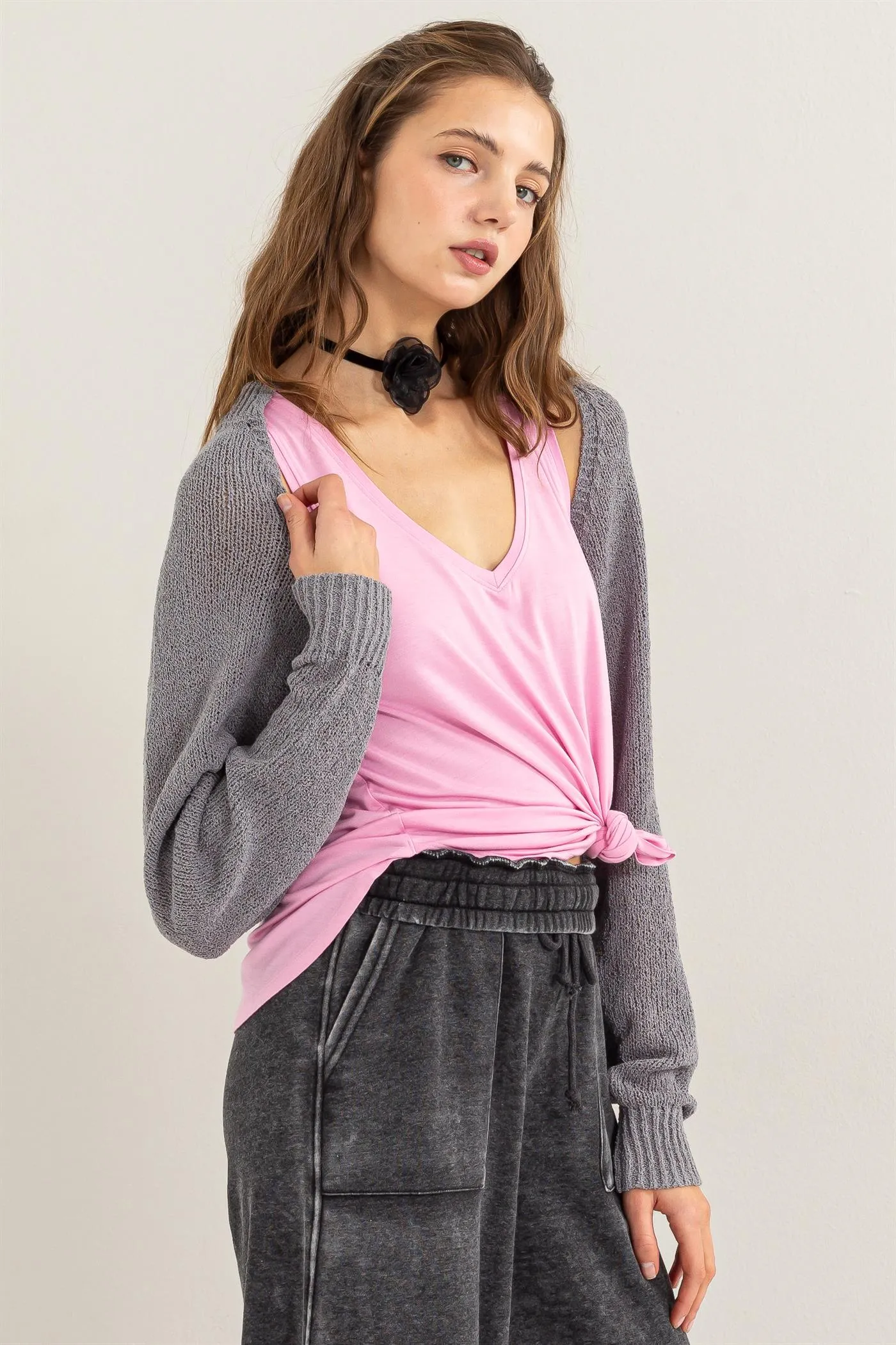 DZ24C131-Essential Long Sleeve Knit Bolero