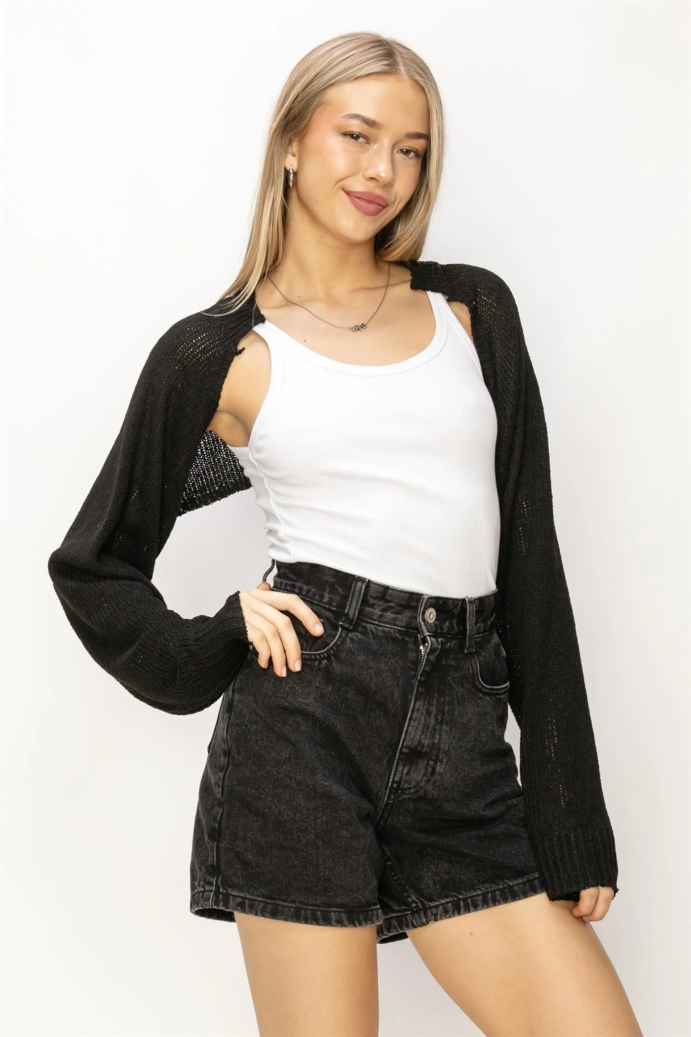 DZ24C131-Essential Long Sleeve Knit Bolero