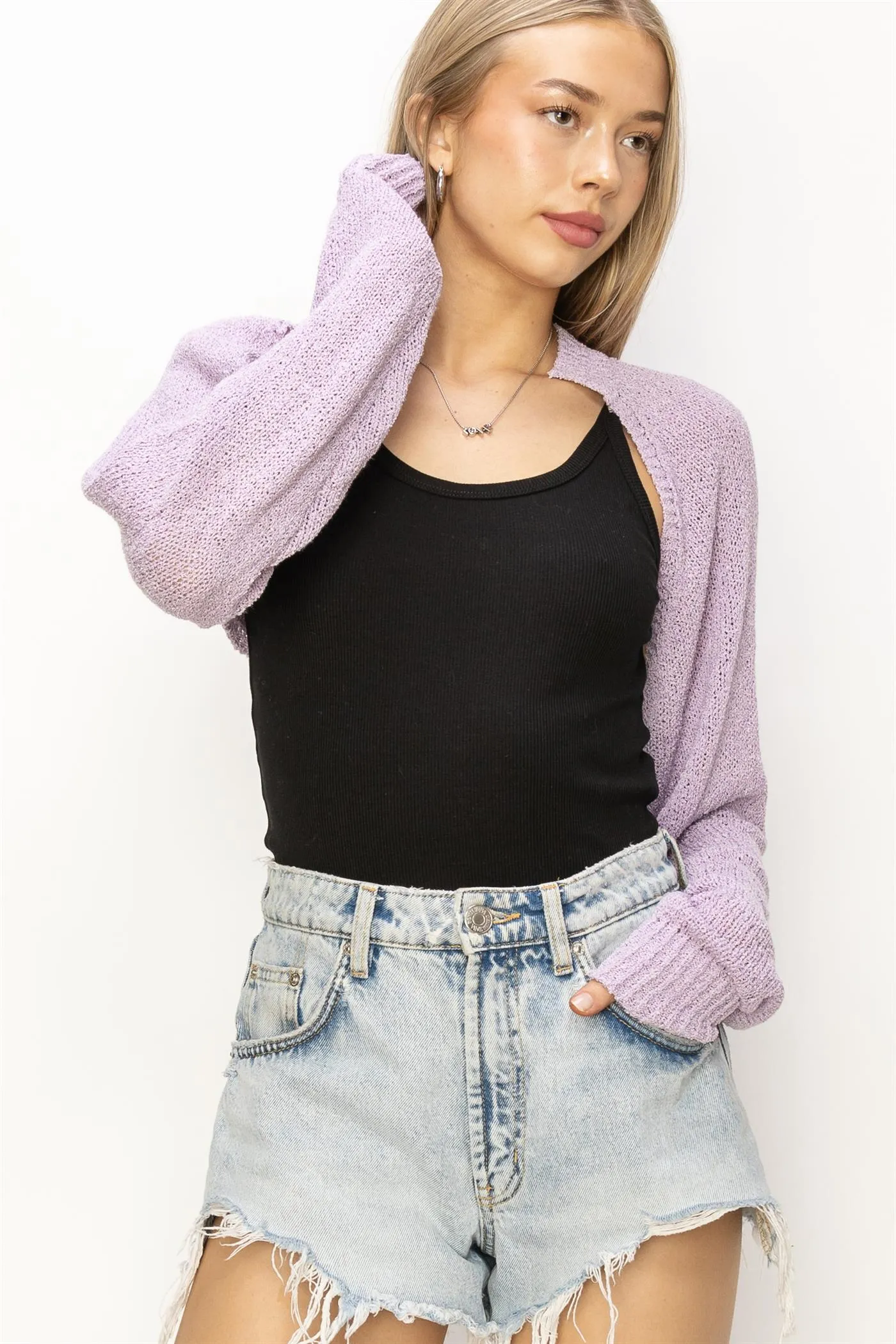 DZ24C131-Essential Long Sleeve Knit Bolero