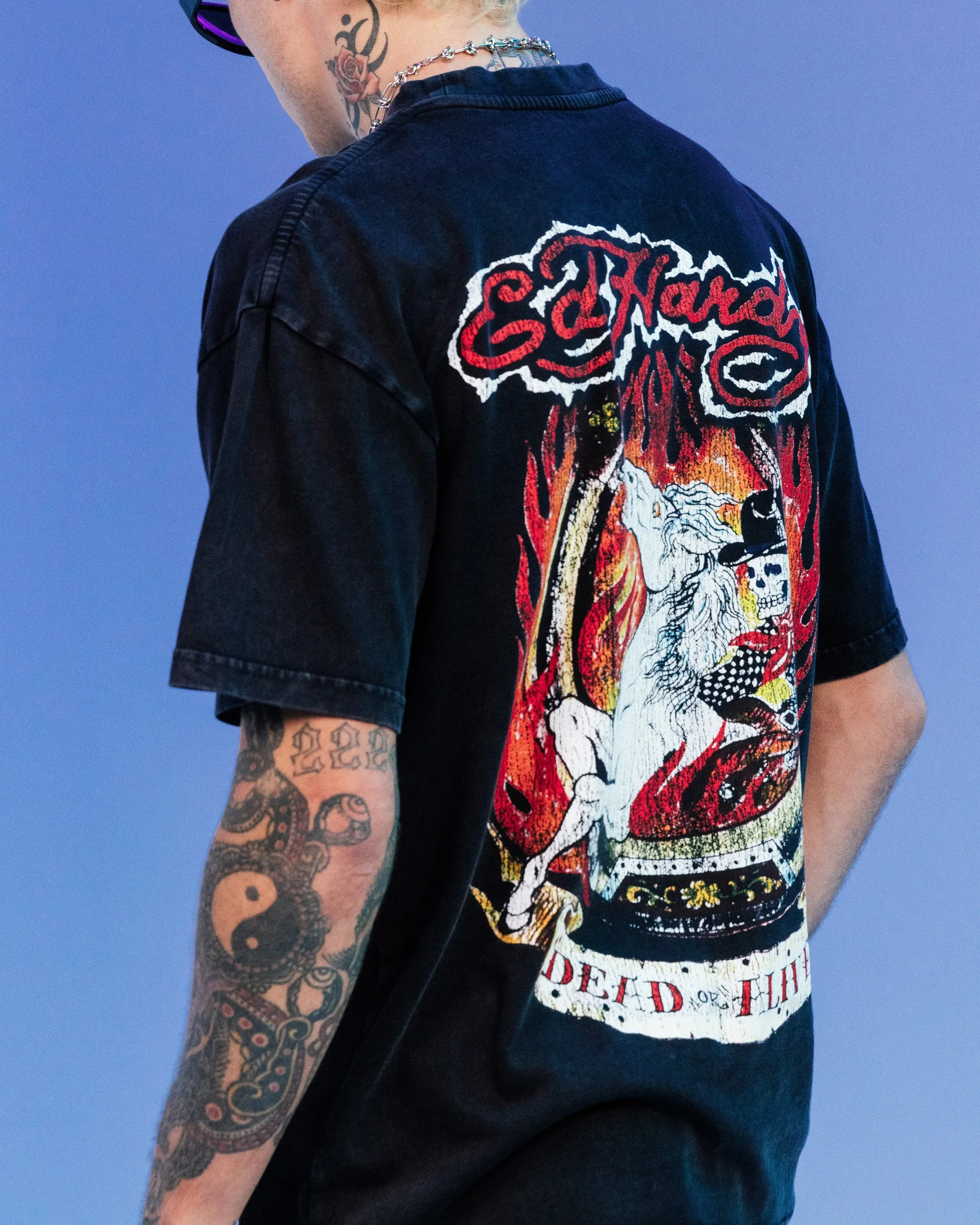 Ed Hardy By Loiter Horse Power Vintage T-Shirt Black Acidwash