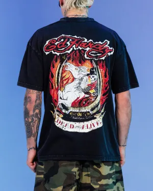 Ed Hardy By Loiter Horse Power Vintage T-Shirt Black Acidwash