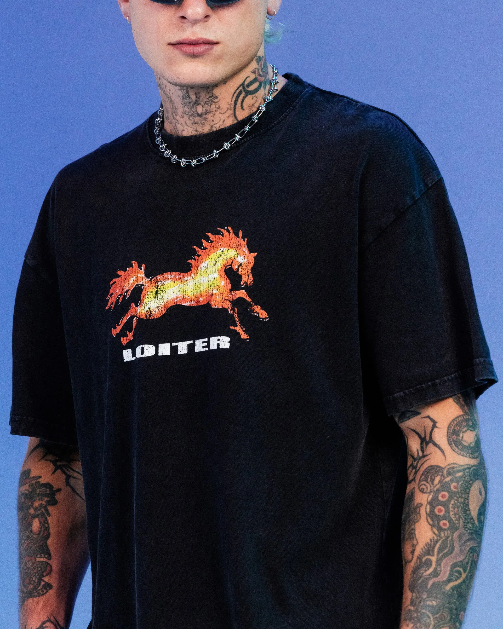 Ed Hardy By Loiter Horse Power Vintage T-Shirt Black Acidwash