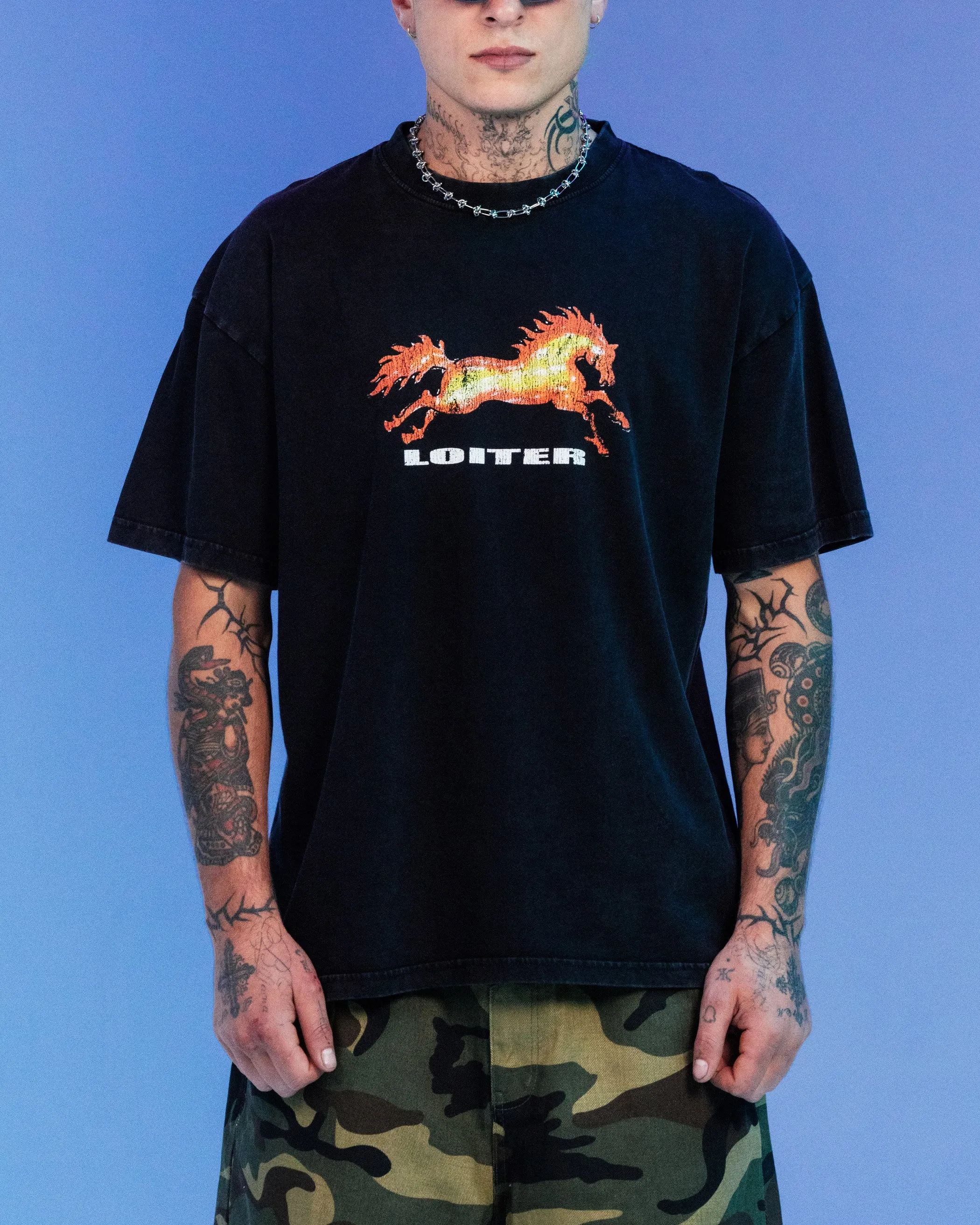 Ed Hardy By Loiter Horse Power Vintage T-Shirt Black Acidwash