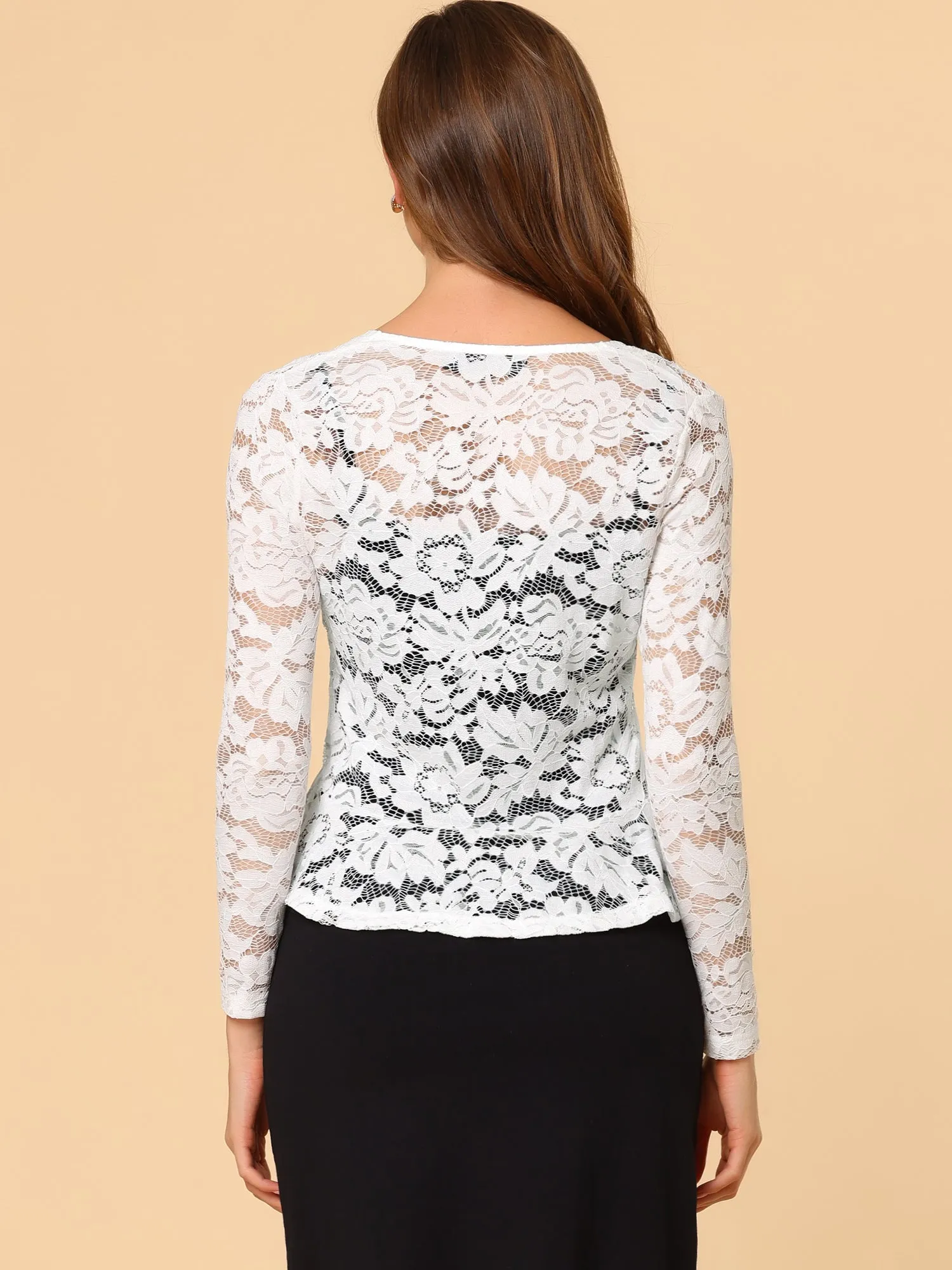 Floral Lace Tie Front Ruffled Hem Sheer Crop Bolero Shrug