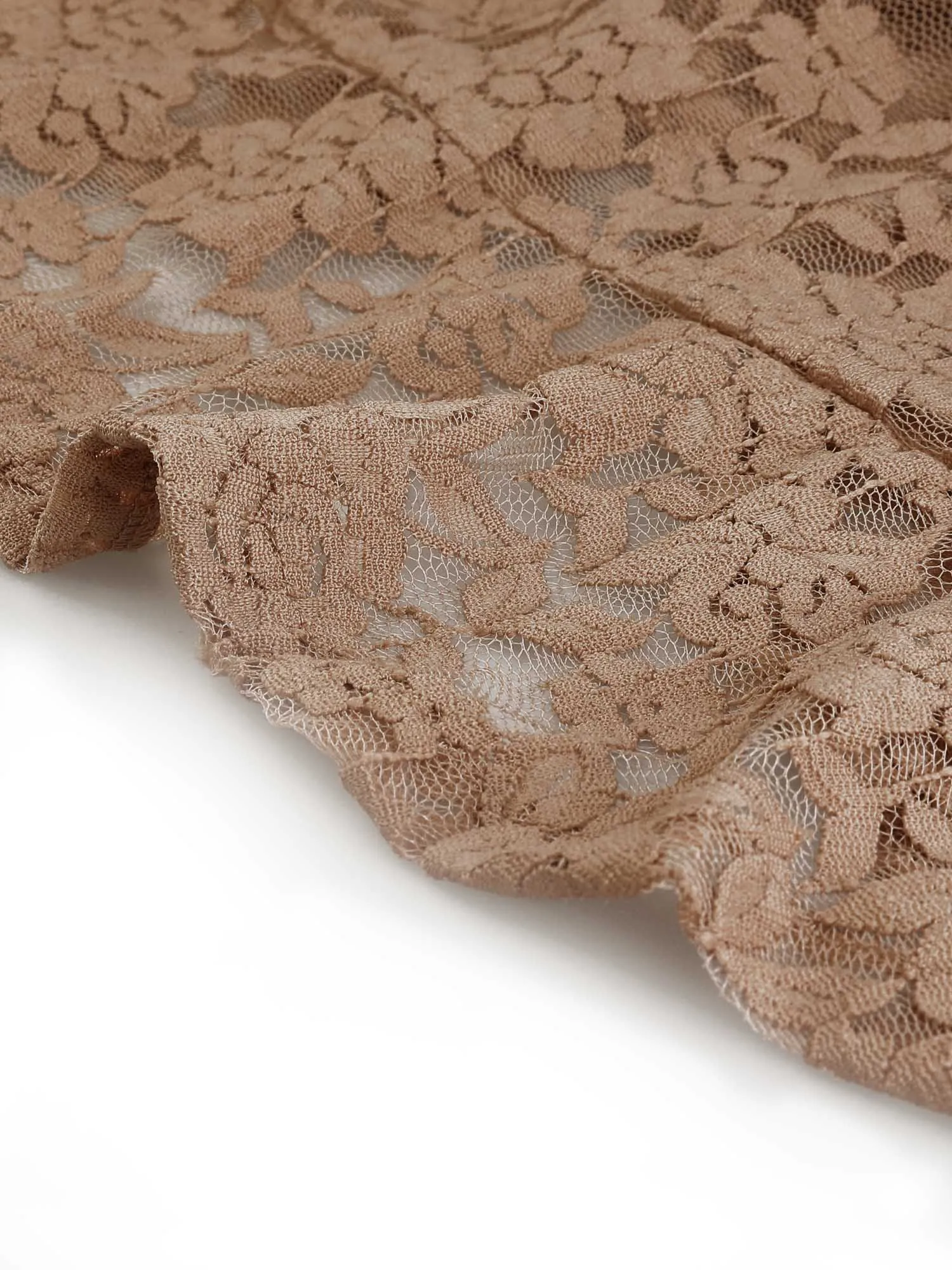 Floral Lace Tie Front Ruffled Hem Sheer Crop Bolero Shrug
