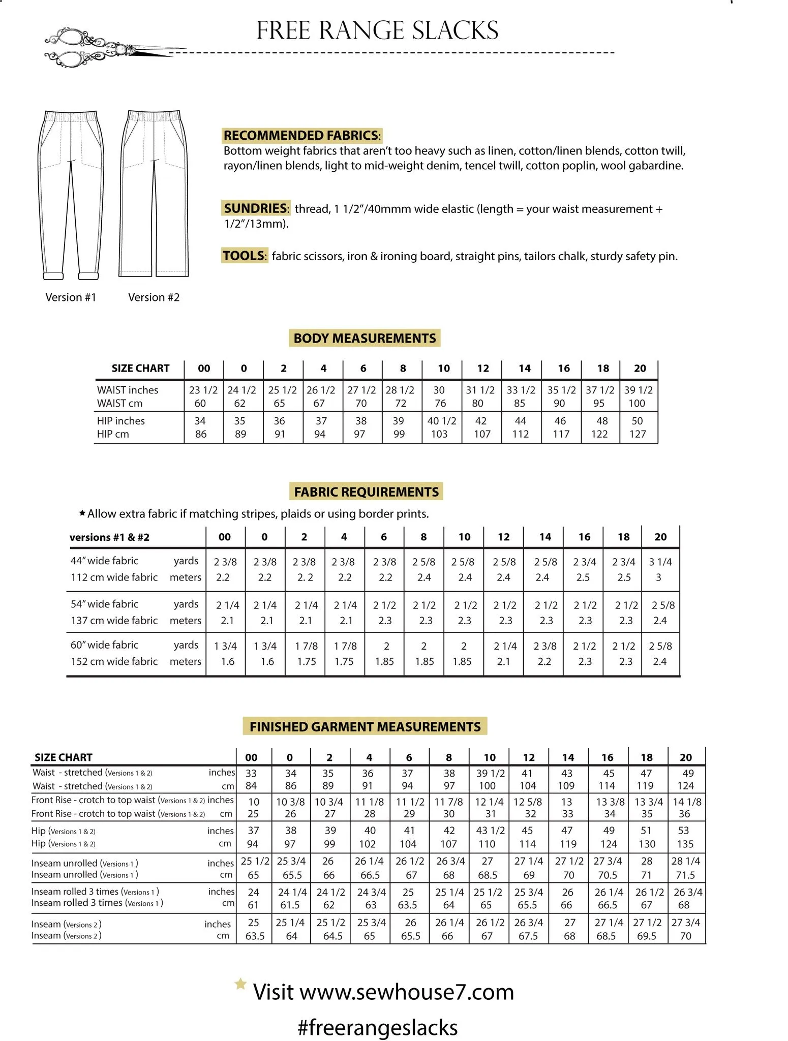 Free Range Slacks, 00-20 - Sew House Seven