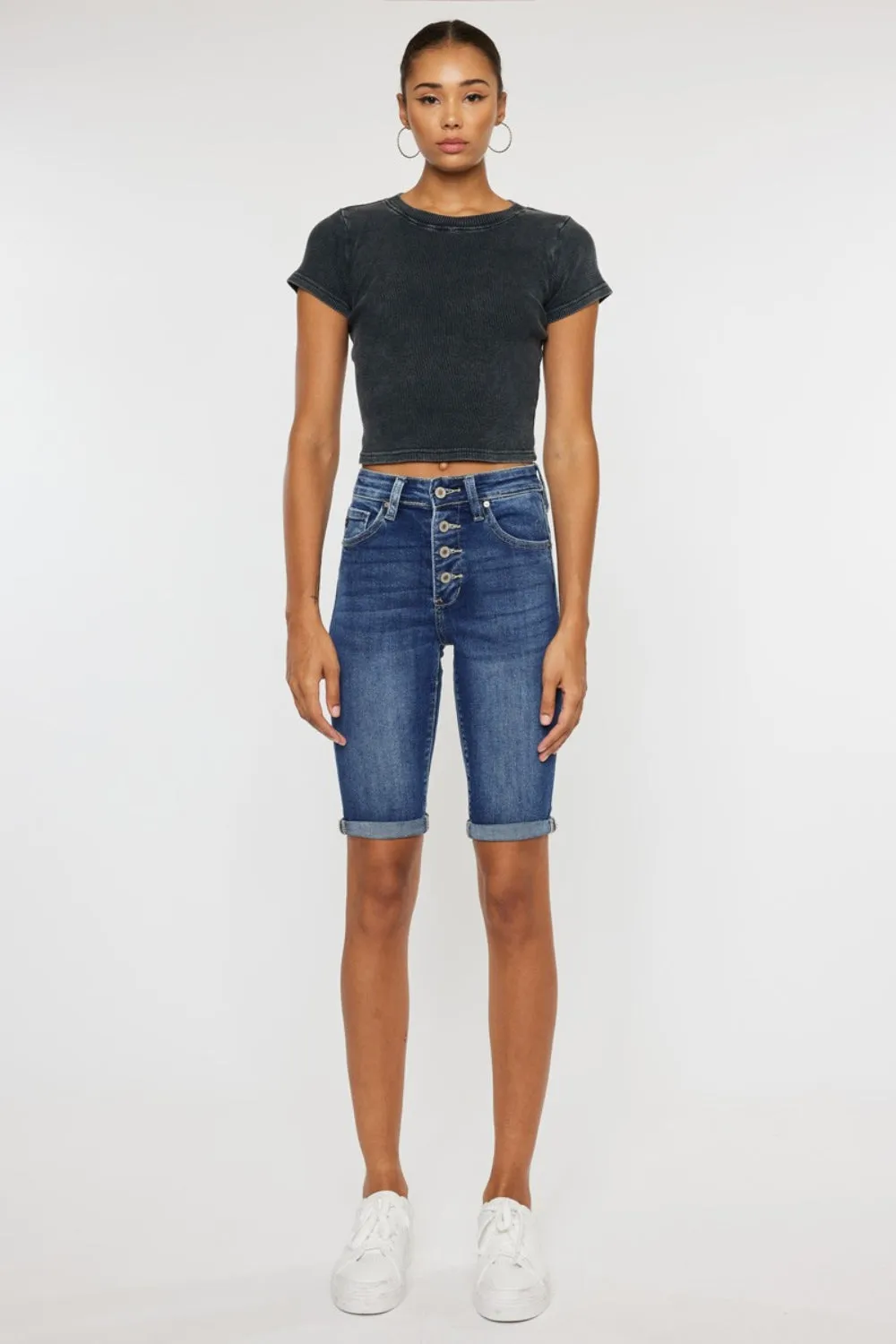 Full Size Cat's Whiskers Button Fly Denim Shorts