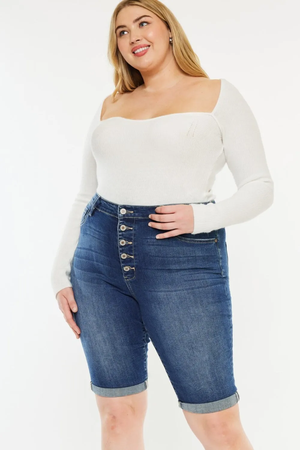 Full Size Cat's Whiskers Button Fly Denim Shorts