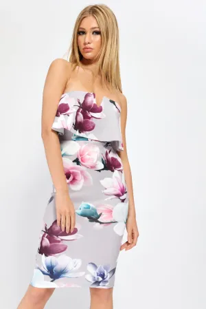 Grey Floral Scuba Midi Dress