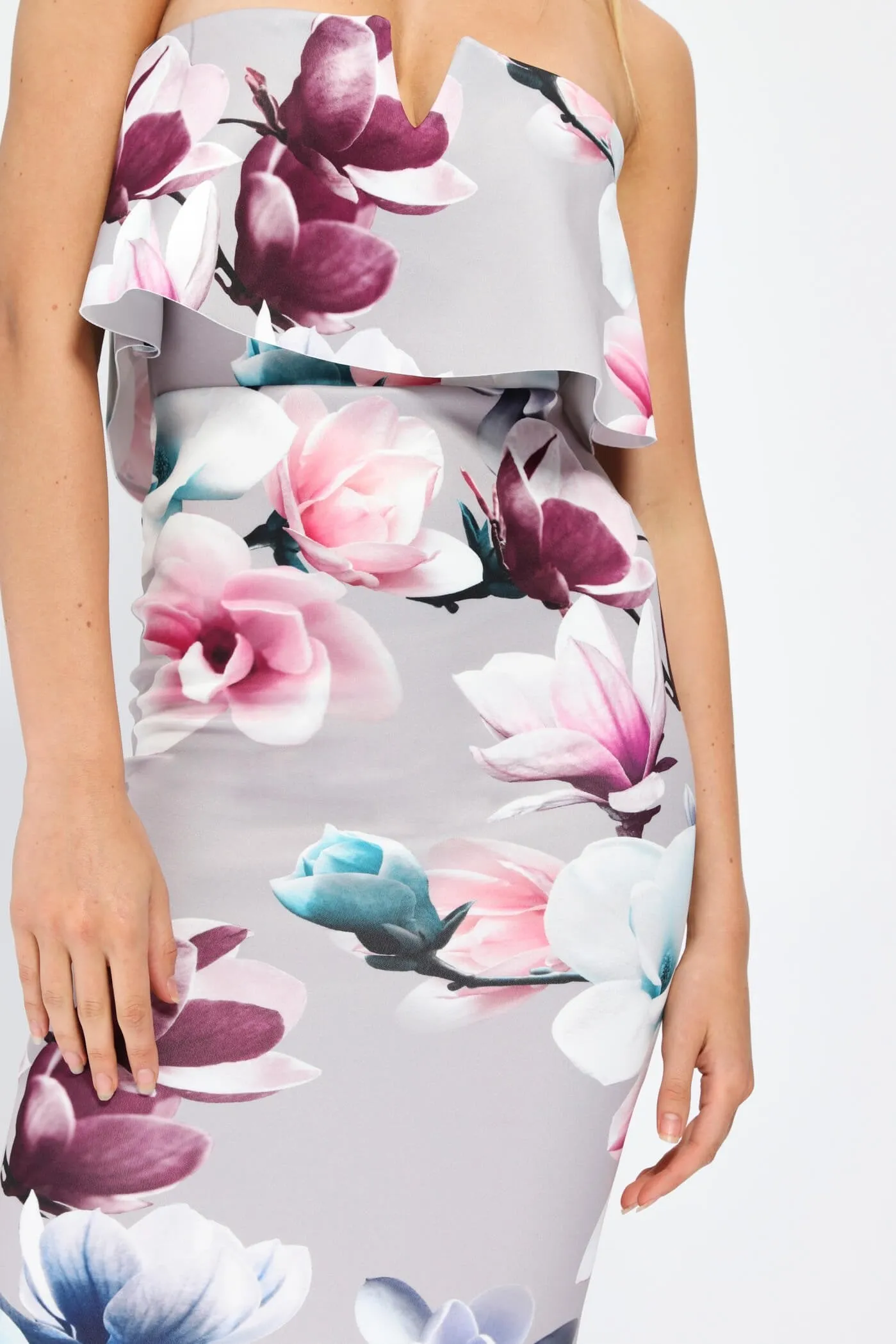 Grey Floral Scuba Midi Dress