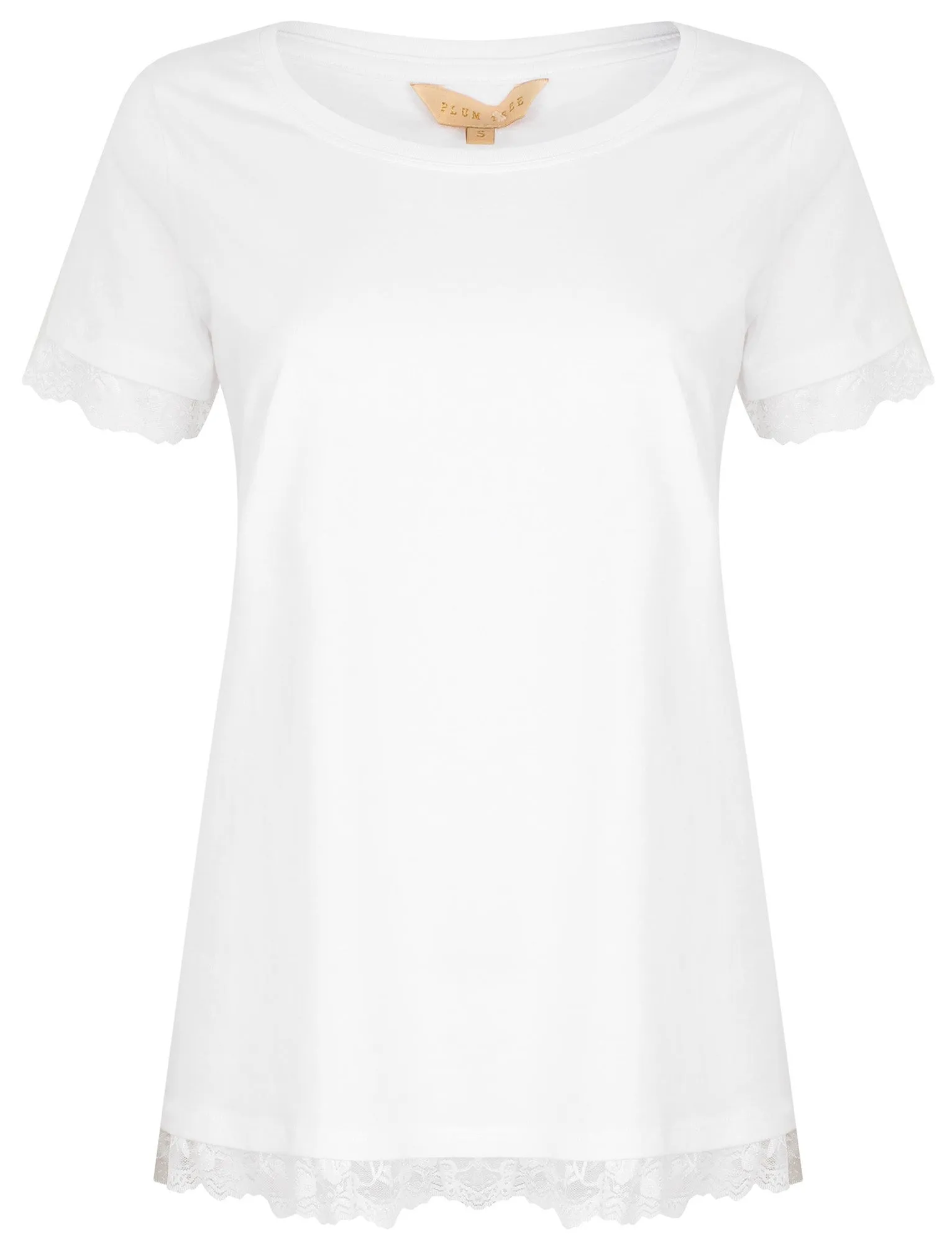 Helen Lace Trim Cotton T-Shirt In White - Plum Tree