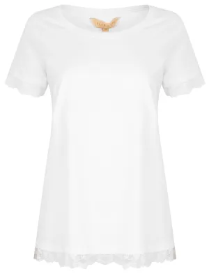 Helen Lace Trim Cotton T-Shirt In White - Plum Tree