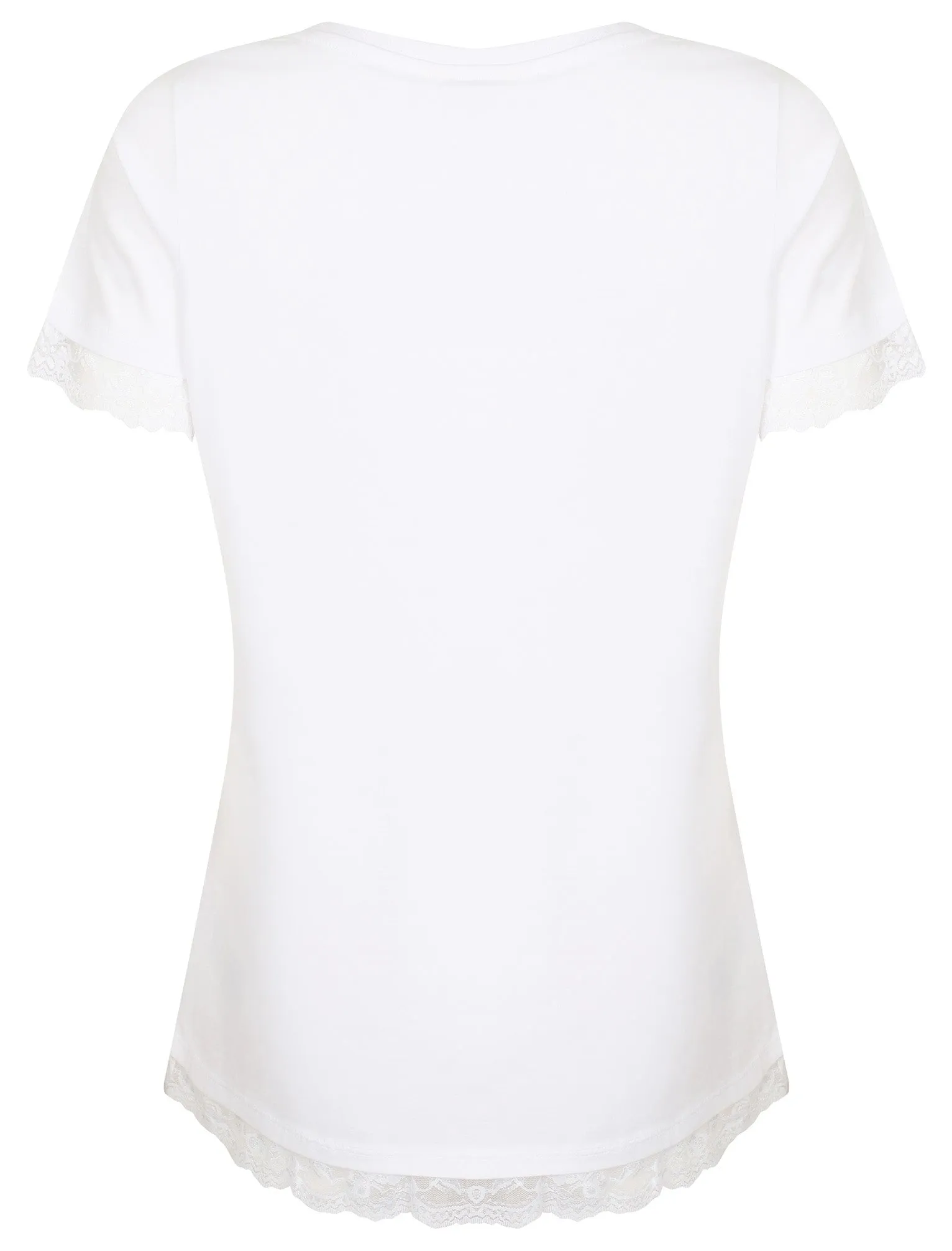 Helen Lace Trim Cotton T-Shirt In White - Plum Tree