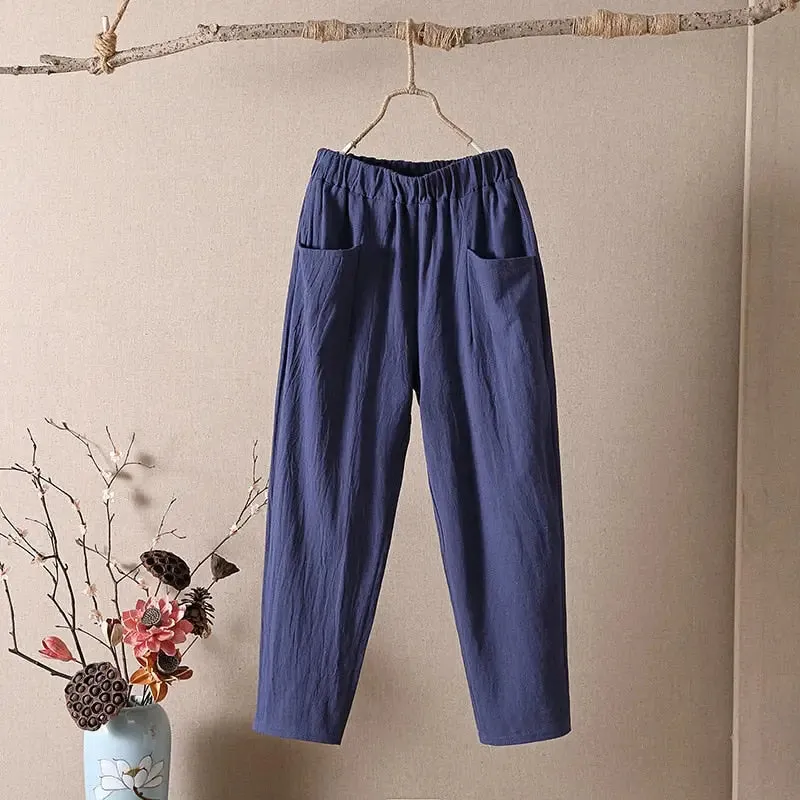 High Waist Elastic Ankle Length Baggy Harem Pants