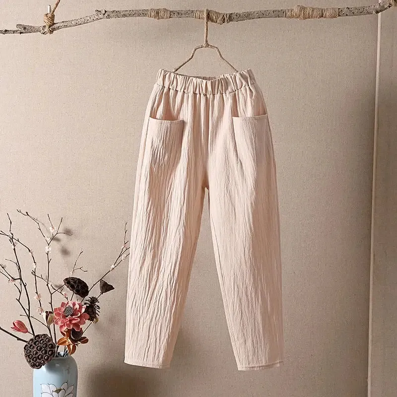 High Waist Elastic Ankle Length Baggy Harem Pants