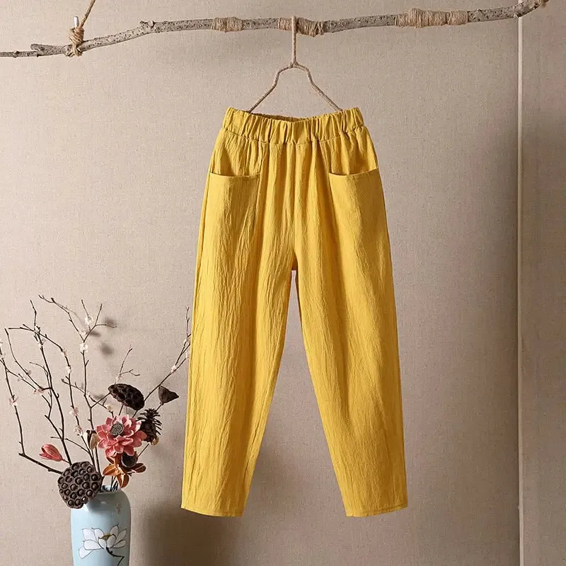 High Waist Elastic Ankle Length Baggy Harem Pants