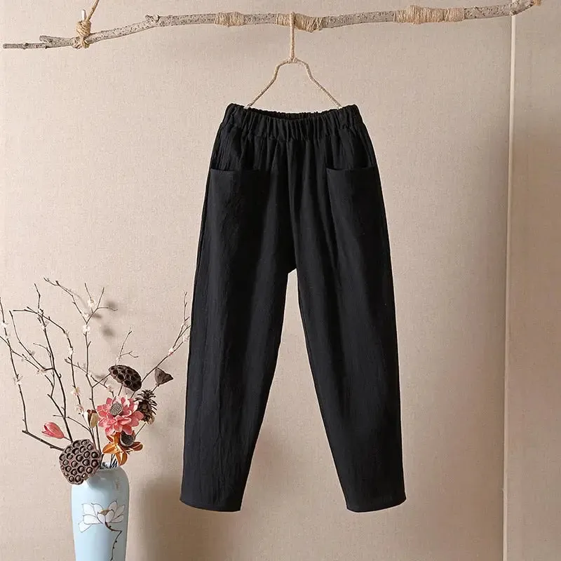 High Waist Elastic Ankle Length Baggy Harem Pants