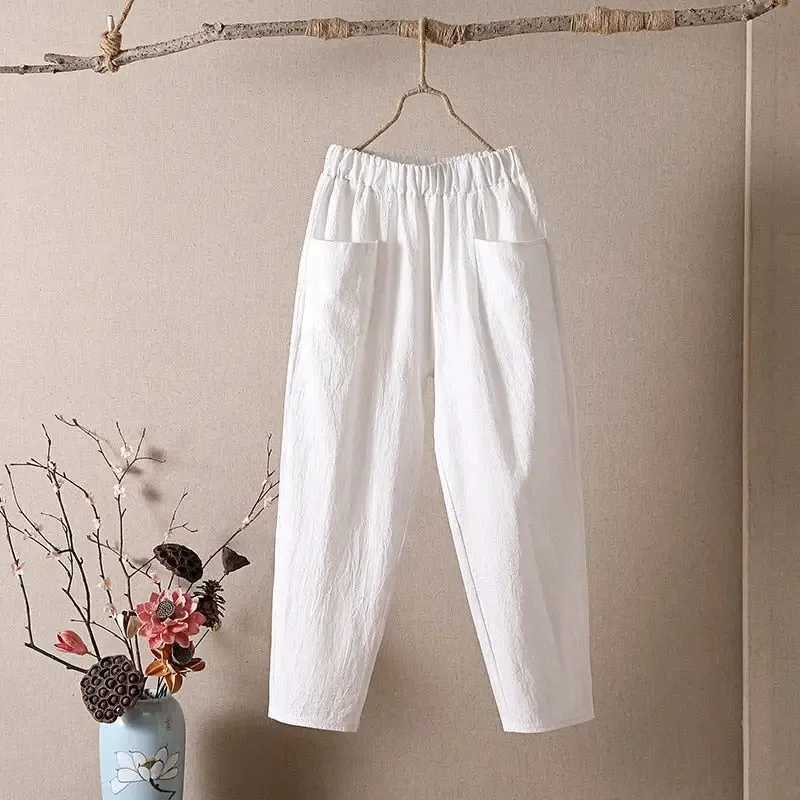 High Waist Elastic Ankle Length Baggy Harem Pants