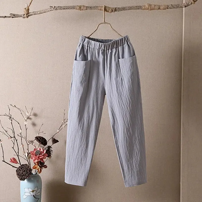 High Waist Elastic Ankle Length Baggy Harem Pants