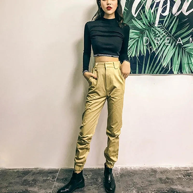 High waist pants camouflage loose joggers  for women a
