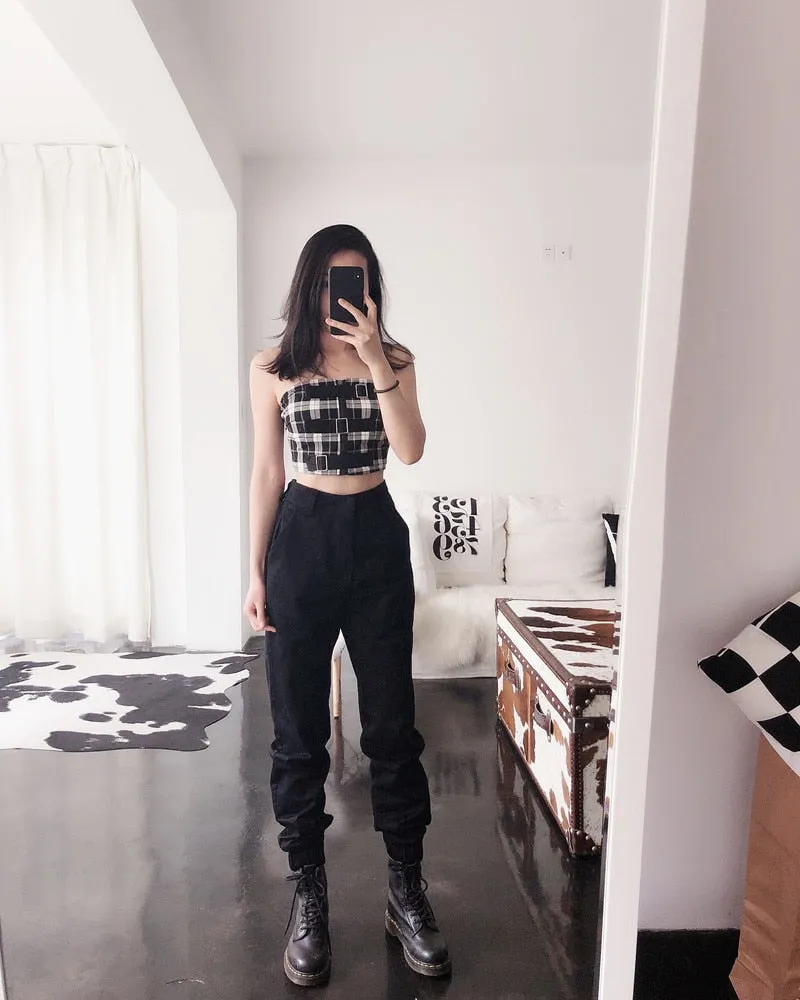 High waist pants camouflage loose joggers  for women a