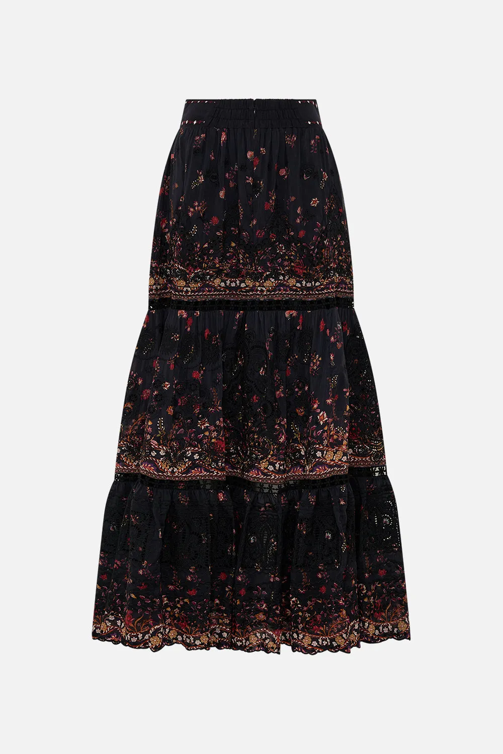 HIGH WAISTED EMBROIDERED TIERED SKIRT LOOM TO TOMB