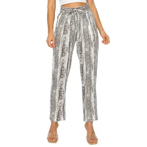 High-Waisted Tie Belt Linen Pants - Grey
