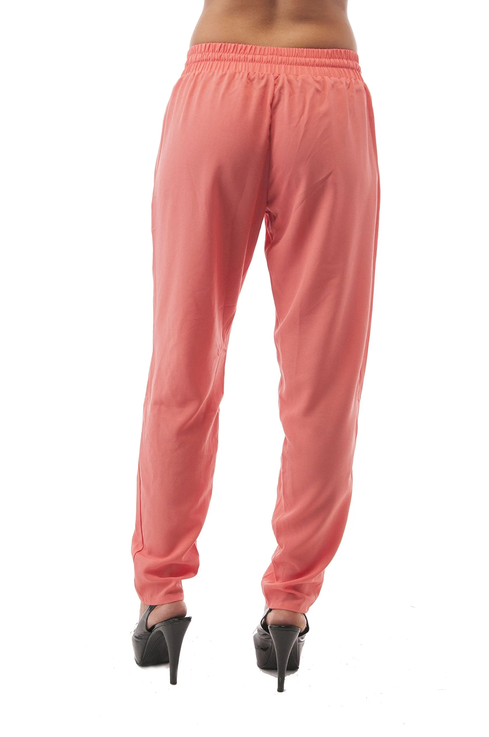 Hollywood Star Fashion Long Tapered Elastic Waist With Drawstrings Pants With Zipper Detail