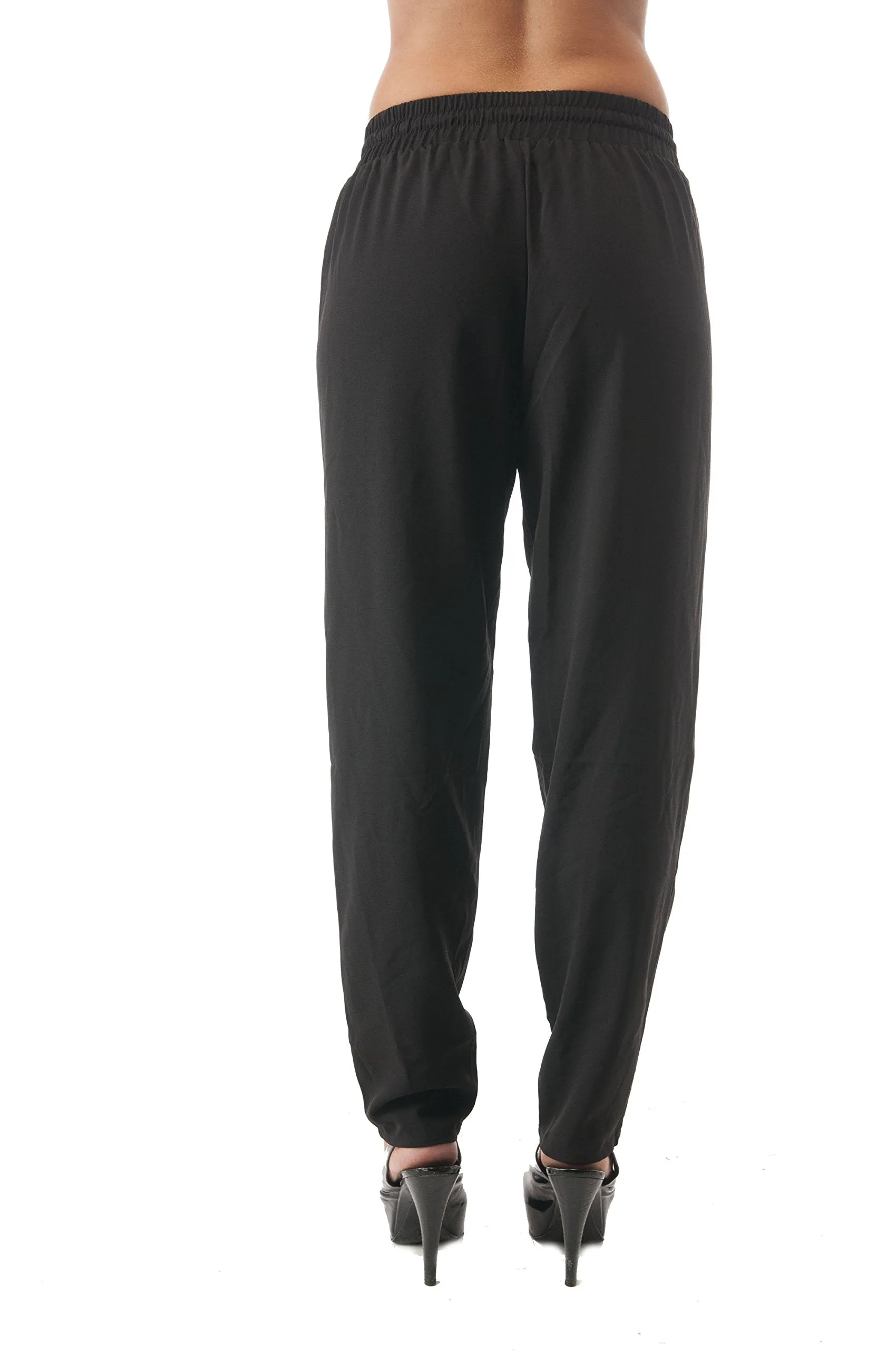 Hollywood Star Fashion Long Tapered Elastic Waist With Drawstrings Pants With Zipper Detail