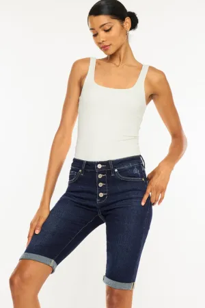 Kancan High Rise Button Down Cuffed Bermuda Jeans