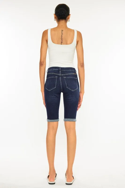 Kancan High Rise Button Down Cuffed Bermuda Jeans