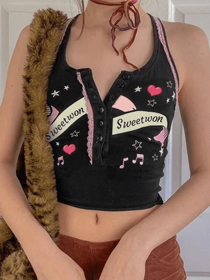 Lace Trim Cropped Tank Top