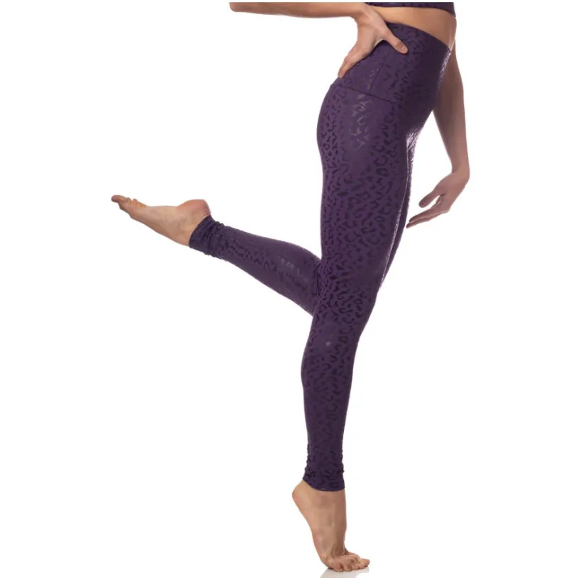 Leopard Foil Legging - Eggplant