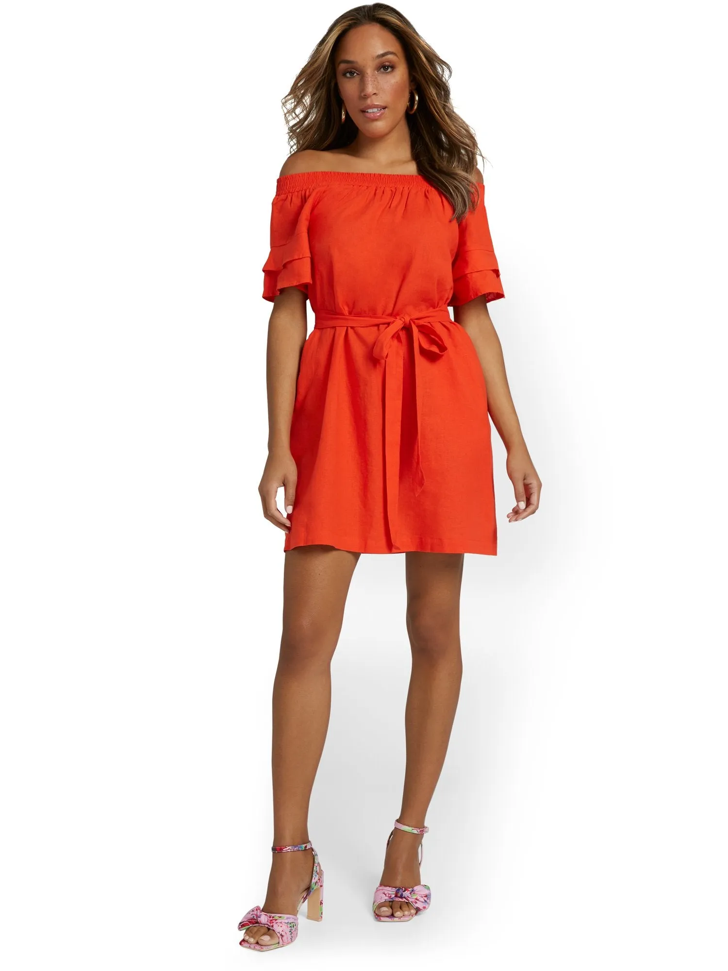 Linen-Blend Off-The-Shoulder Dress