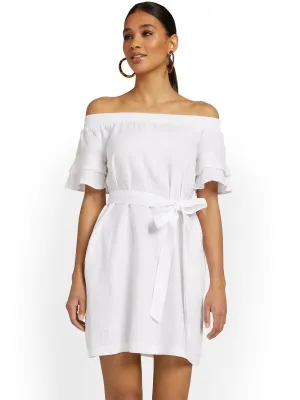 Linen-Blend Off-The-Shoulder Dress