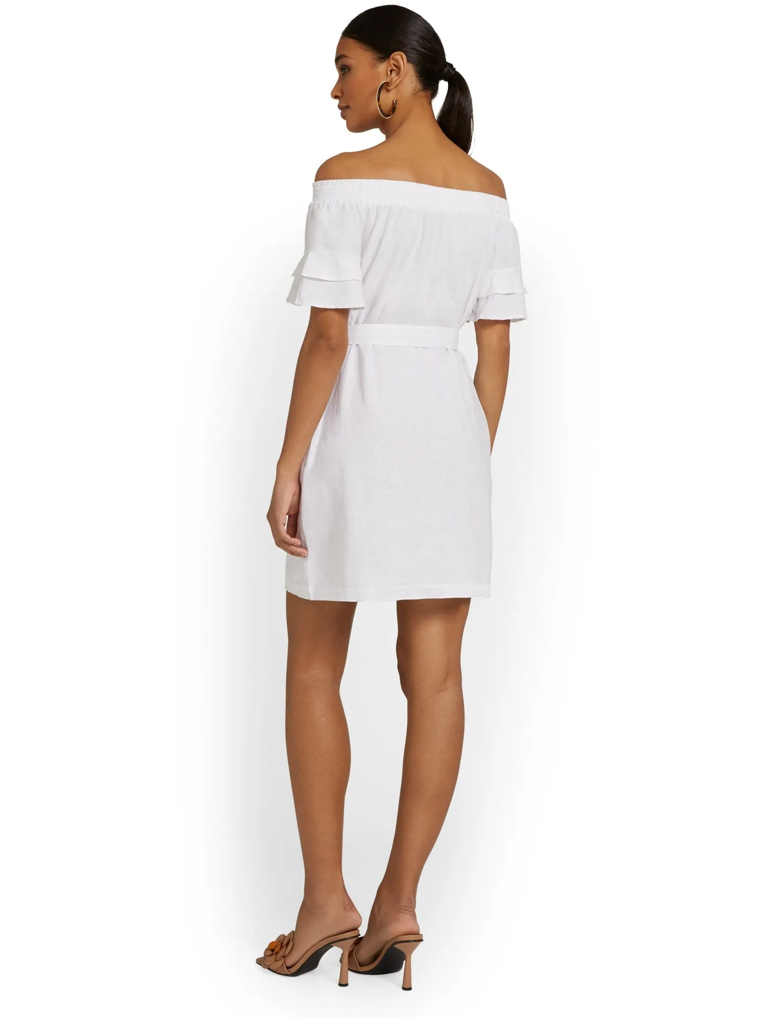 Linen-Blend Off-The-Shoulder Dress