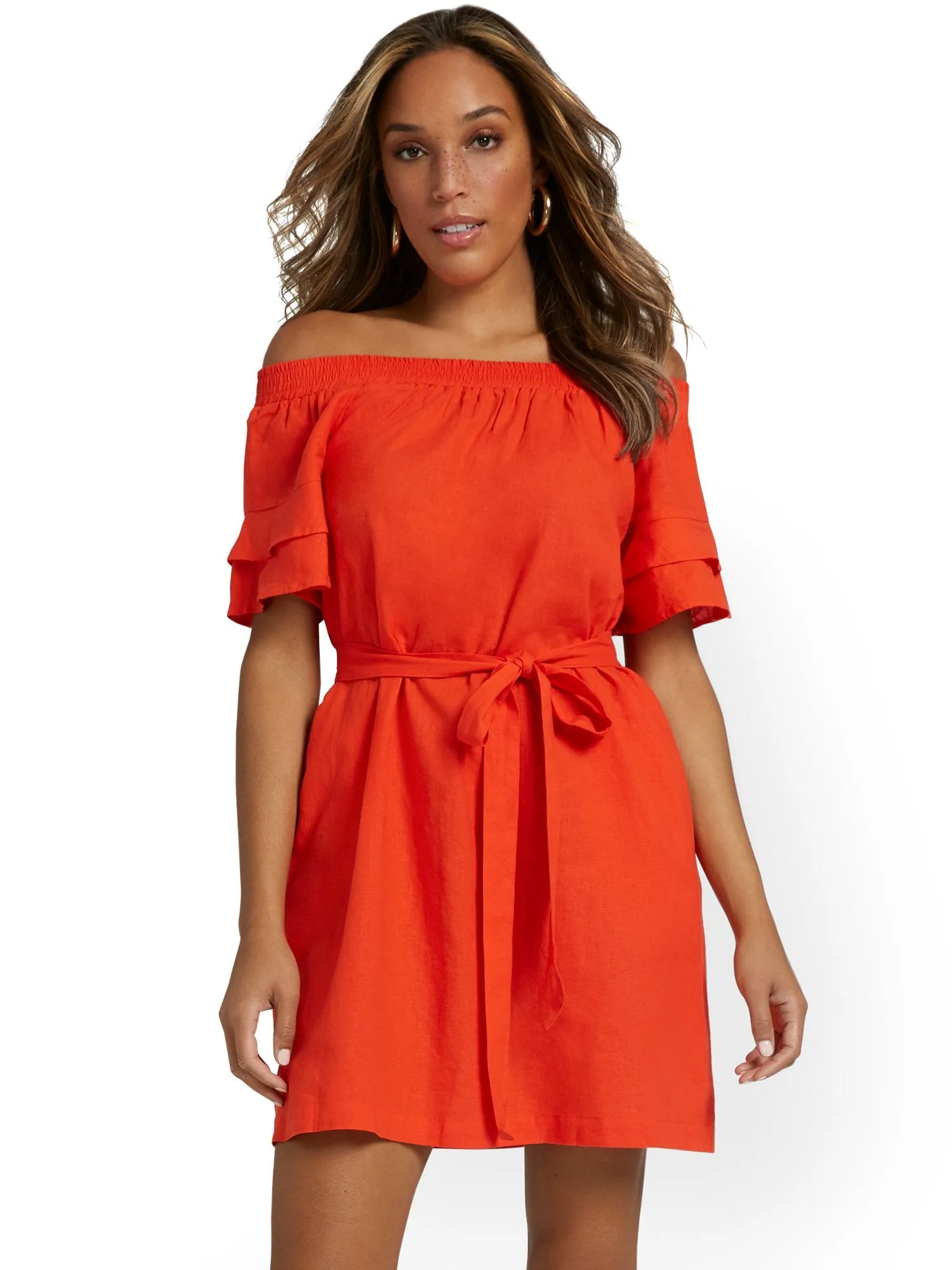 Linen-Blend Off-The-Shoulder Dress