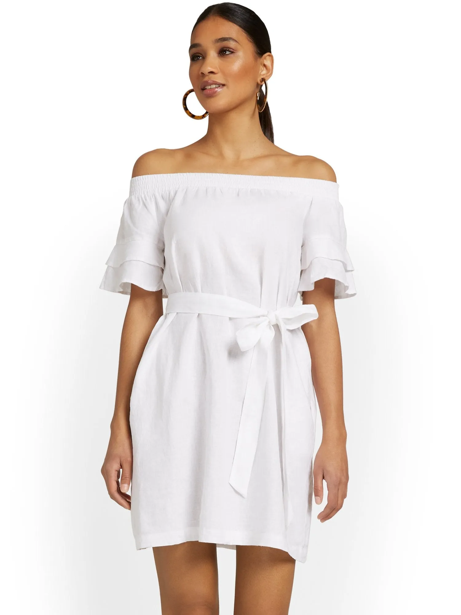 Linen-Blend Off-The-Shoulder Dress