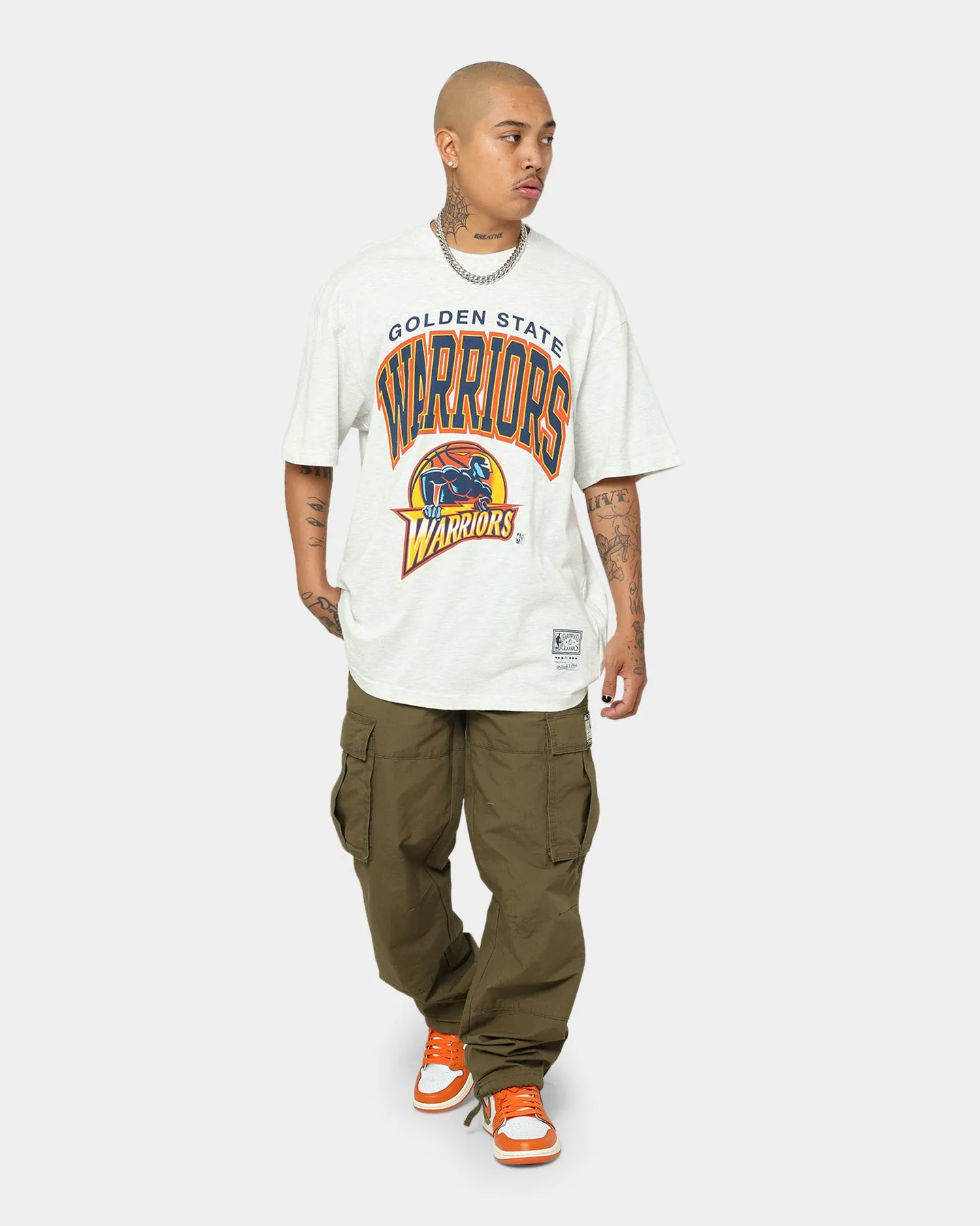 Mitchell & Ness Golden State Warriors XL Arch Vintage T-Shirt White Marle