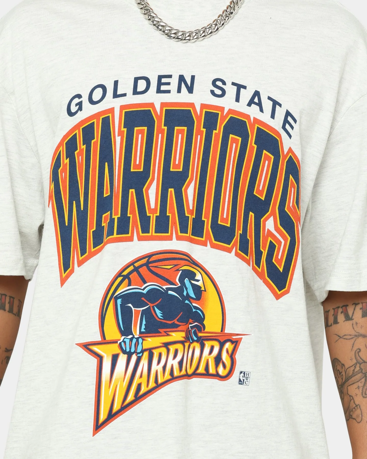 Mitchell & Ness Golden State Warriors XL Arch Vintage T-Shirt White Marle